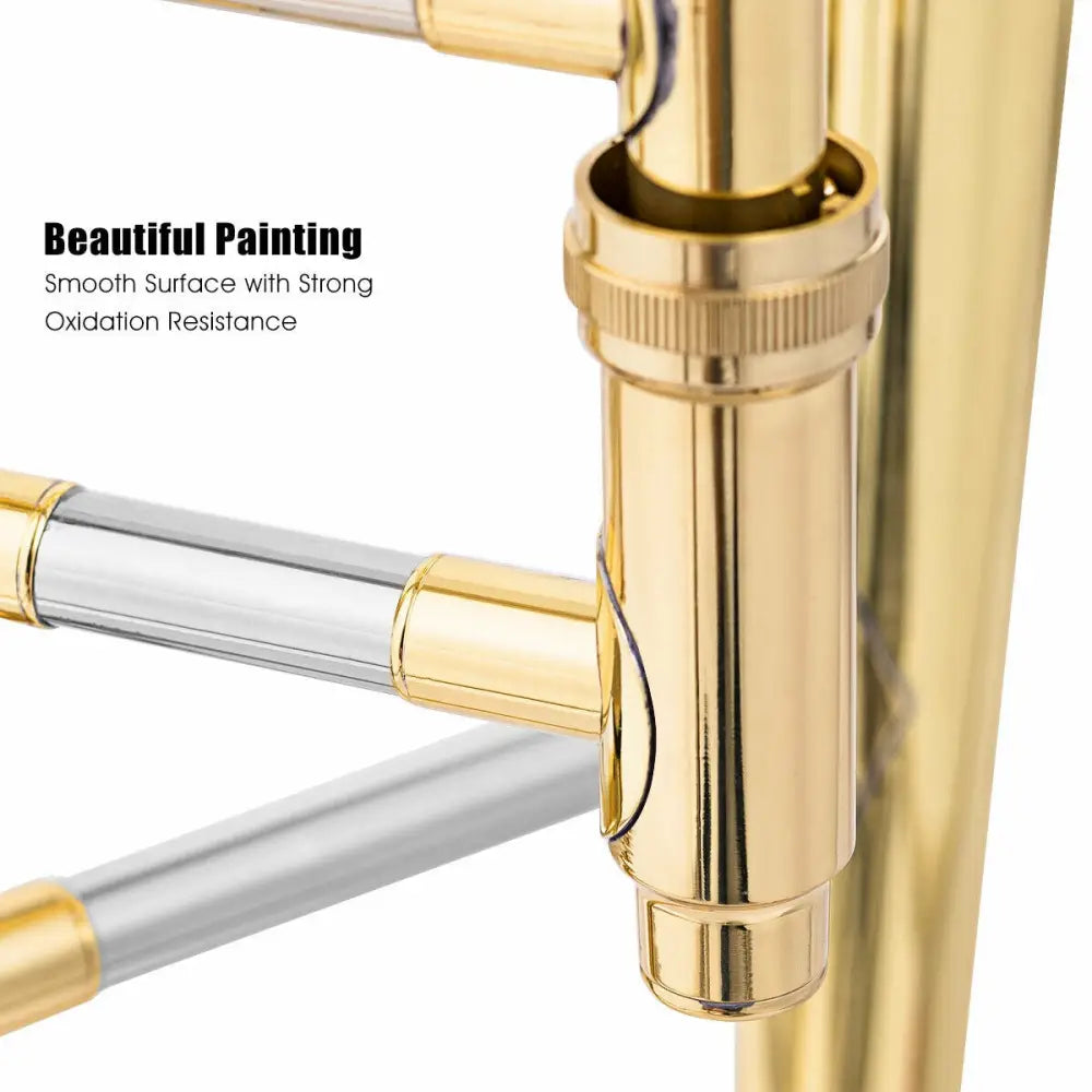 B Flat Trombone Golden Brass with Mouthpiece - Golden - Musical Instruments