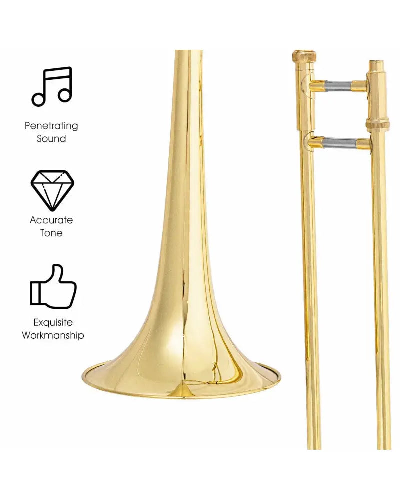 B Flat Trombone Golden Brass with Mouthpiece - Golden - Musical Instruments