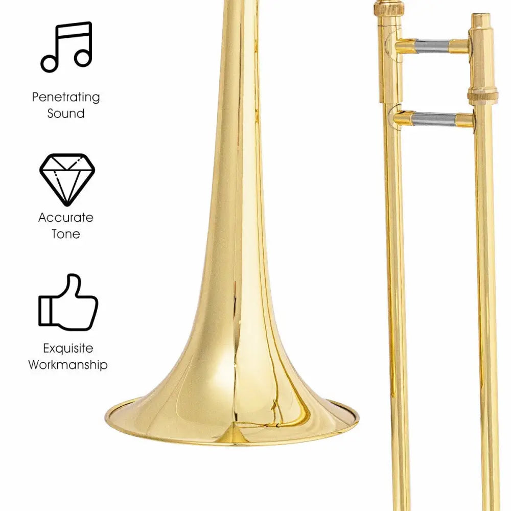 B Flat Trombone Golden Brass with Mouthpiece - Golden - Musical Instruments