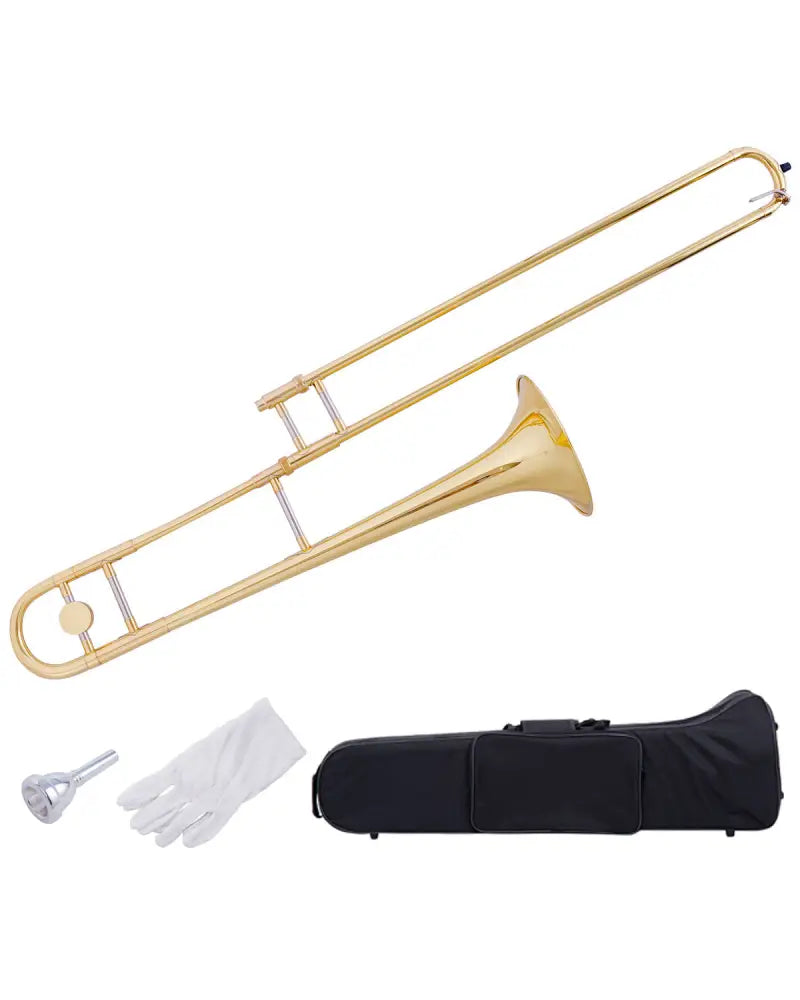 B Flat Trombone Golden Brass with Mouthpiece - Golden - Musical Instruments
