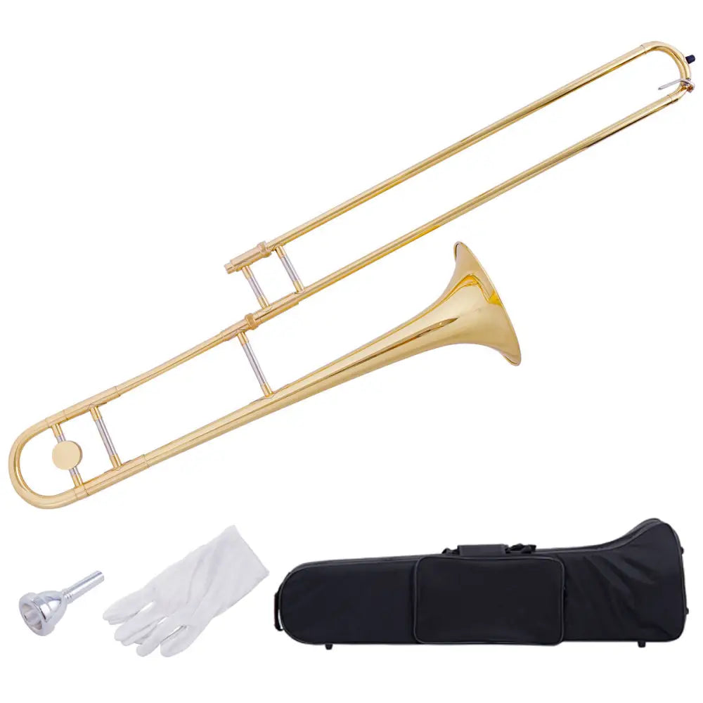 B Flat Trombone Golden Brass with Mouthpiece - Golden - Musical Instruments