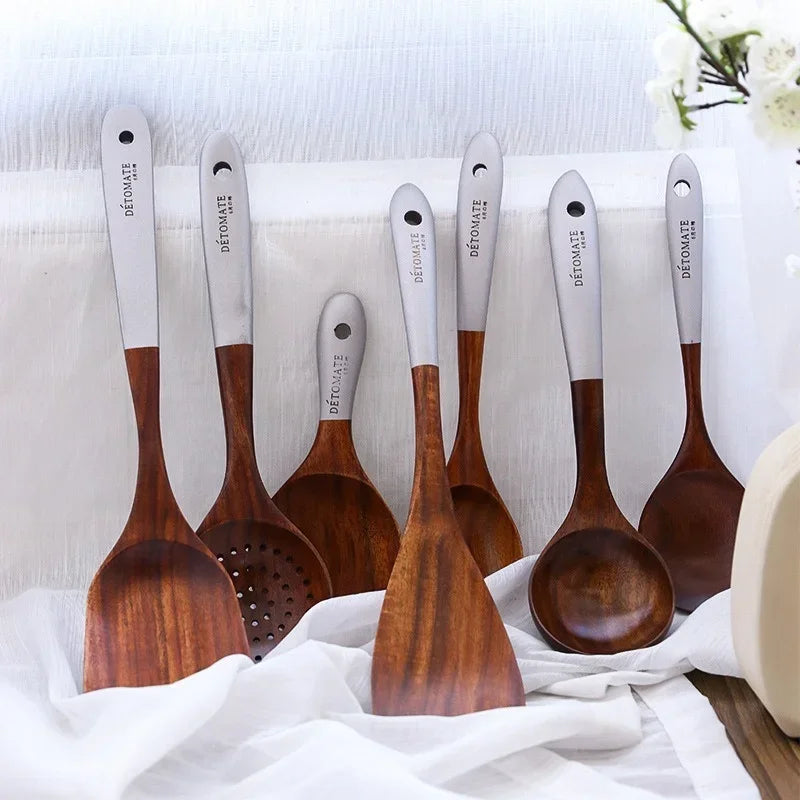 Wooden Cooking Utensils Set – Rice, Soup & Non-Stick Spoons