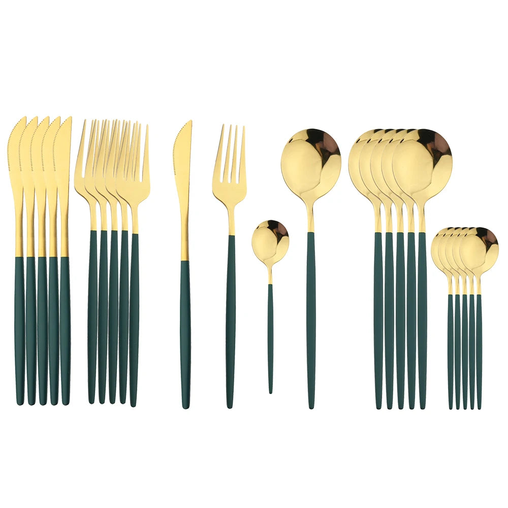 24-Piece Black Handle Gold Stainless Steel Cutlery Set