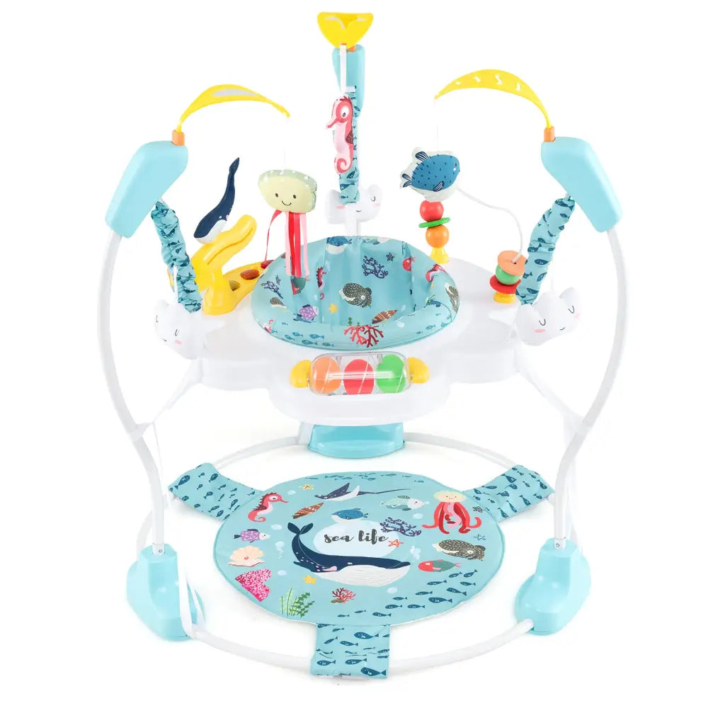 Baby Activity Center Height Adjustable Baby Bouncing Saucer with Interactive Toys-Light Blue - Light Blue - Baby Gyms &