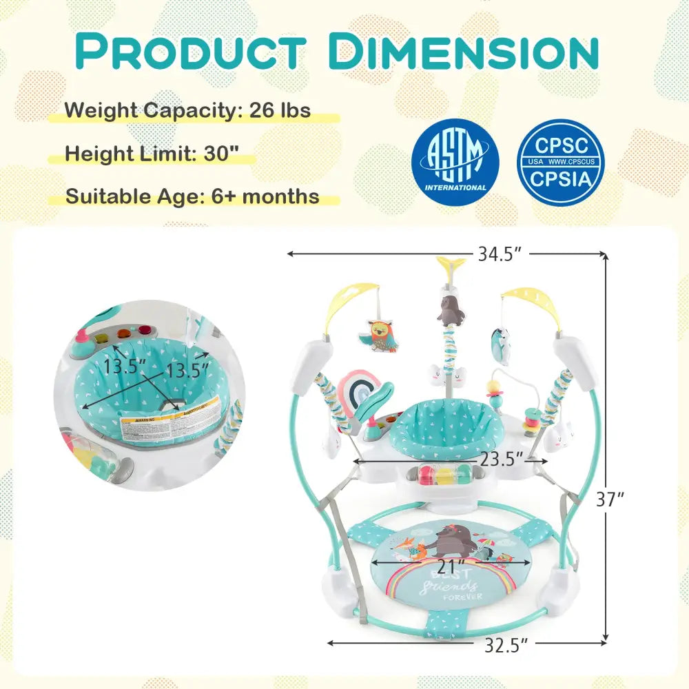 Baby Activity Center Height Adjustable Baby Bouncing Saucer with Interactive Toys-Blue - Blue - Baby Gyms & Playmats