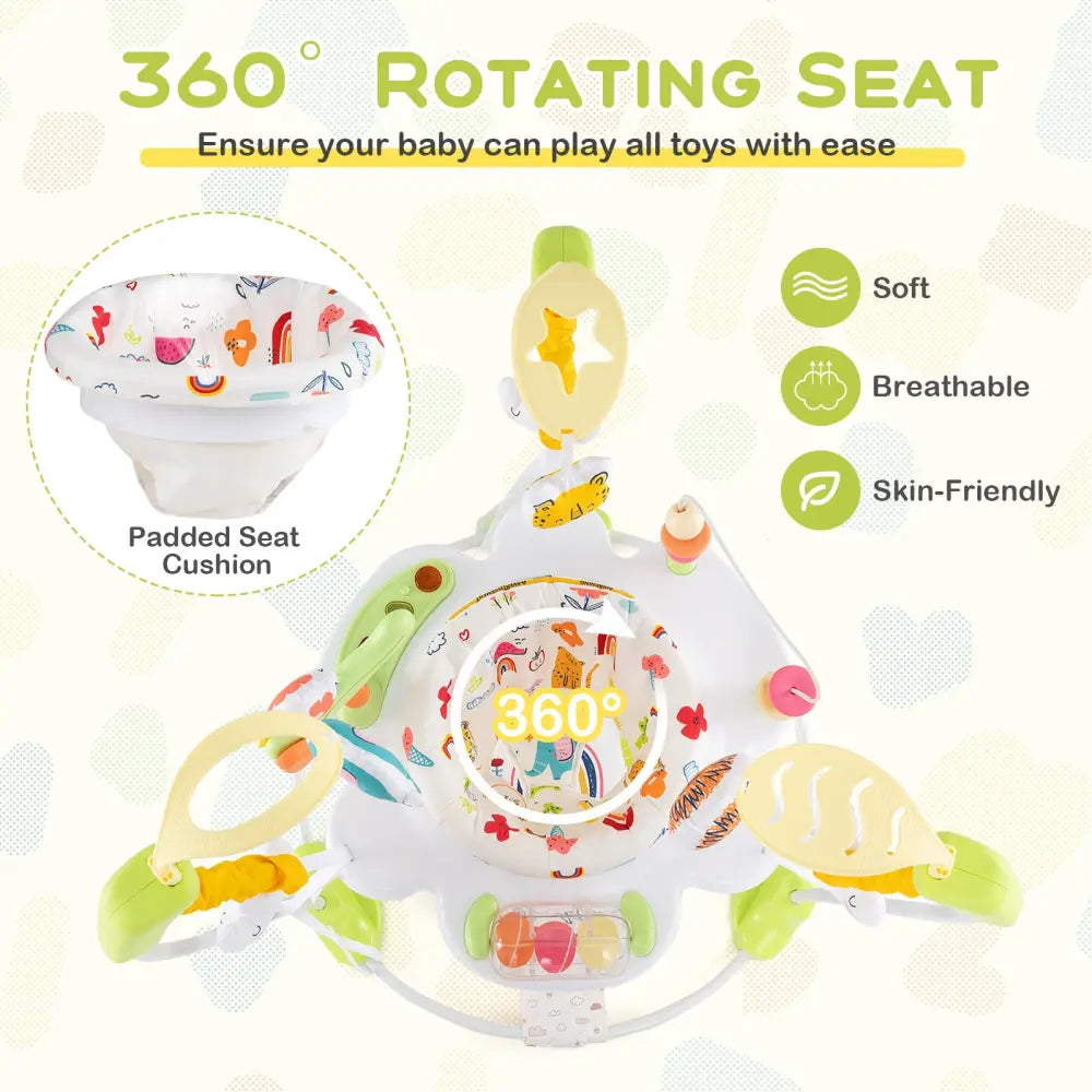 Baby Activity Center Height Adjustable Baby Bouncing Saucer with Interactive Toys-Yellow - Yellow - Baby Gyms & Playmats