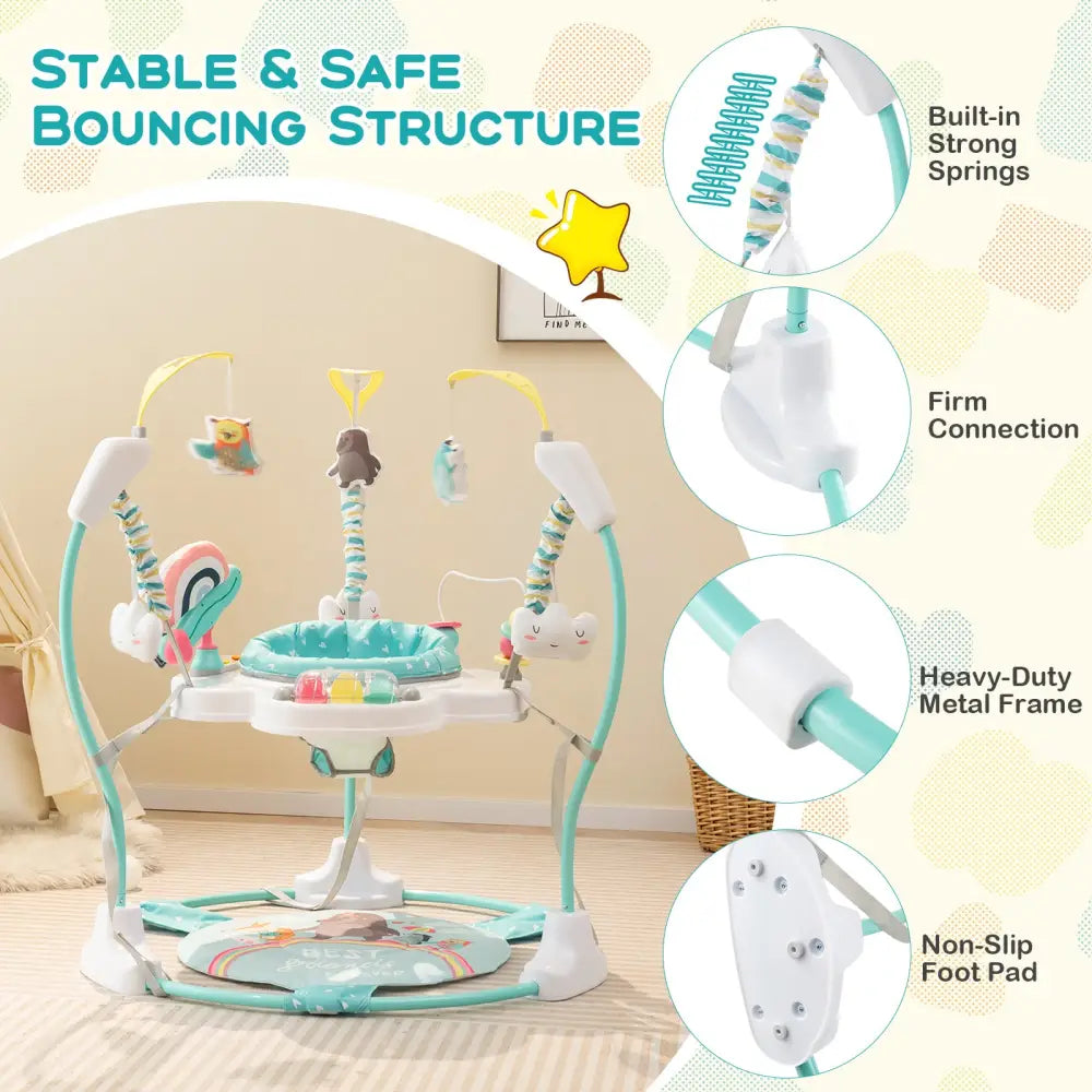 Baby Activity Center Height Adjustable Baby Bouncing Saucer with Interactive Toys-Blue - Blue - Baby Gyms & Playmats