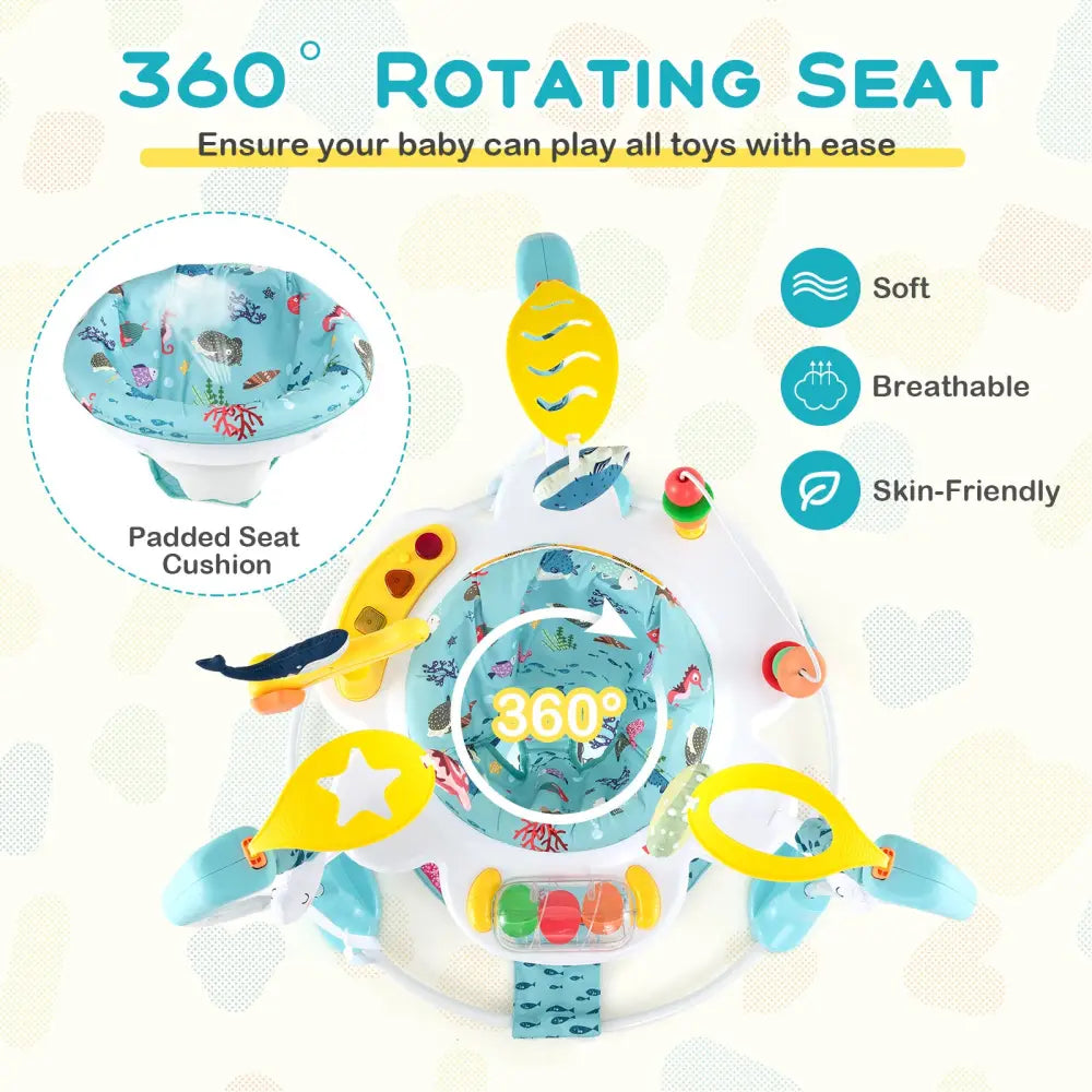 Baby Activity Center Height Adjustable Baby Bouncing Saucer with Interactive Toys-Light Blue - Light Blue - Baby Gyms &