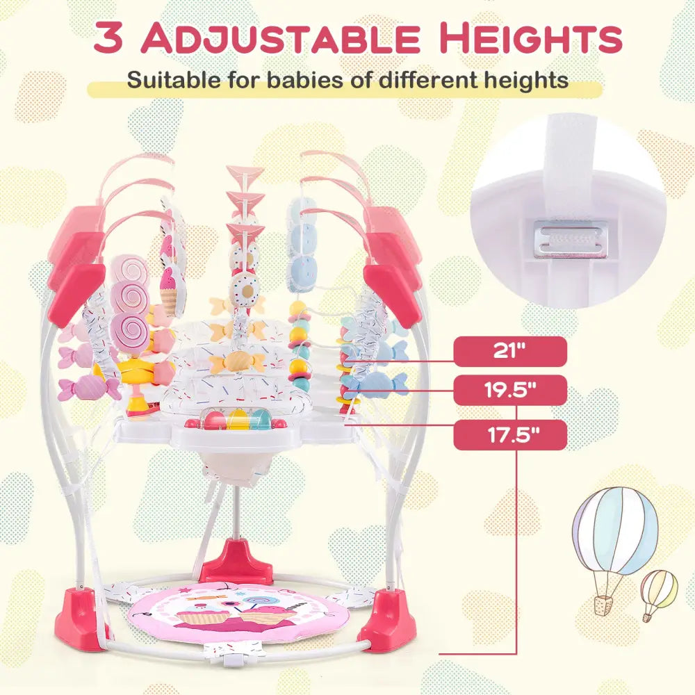 Baby Activity Center Height Adjustable Baby Bouncing Saucer with Interactive Toys-Pink - Pink - Baby Gyms & Playmats