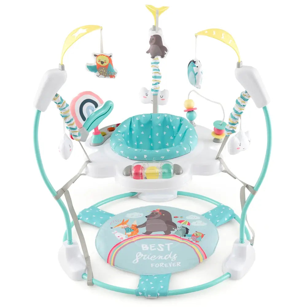 Baby Activity Center Height Adjustable Baby Bouncing Saucer with Interactive Toys-Blue - Blue - Baby Gyms & Playmats
