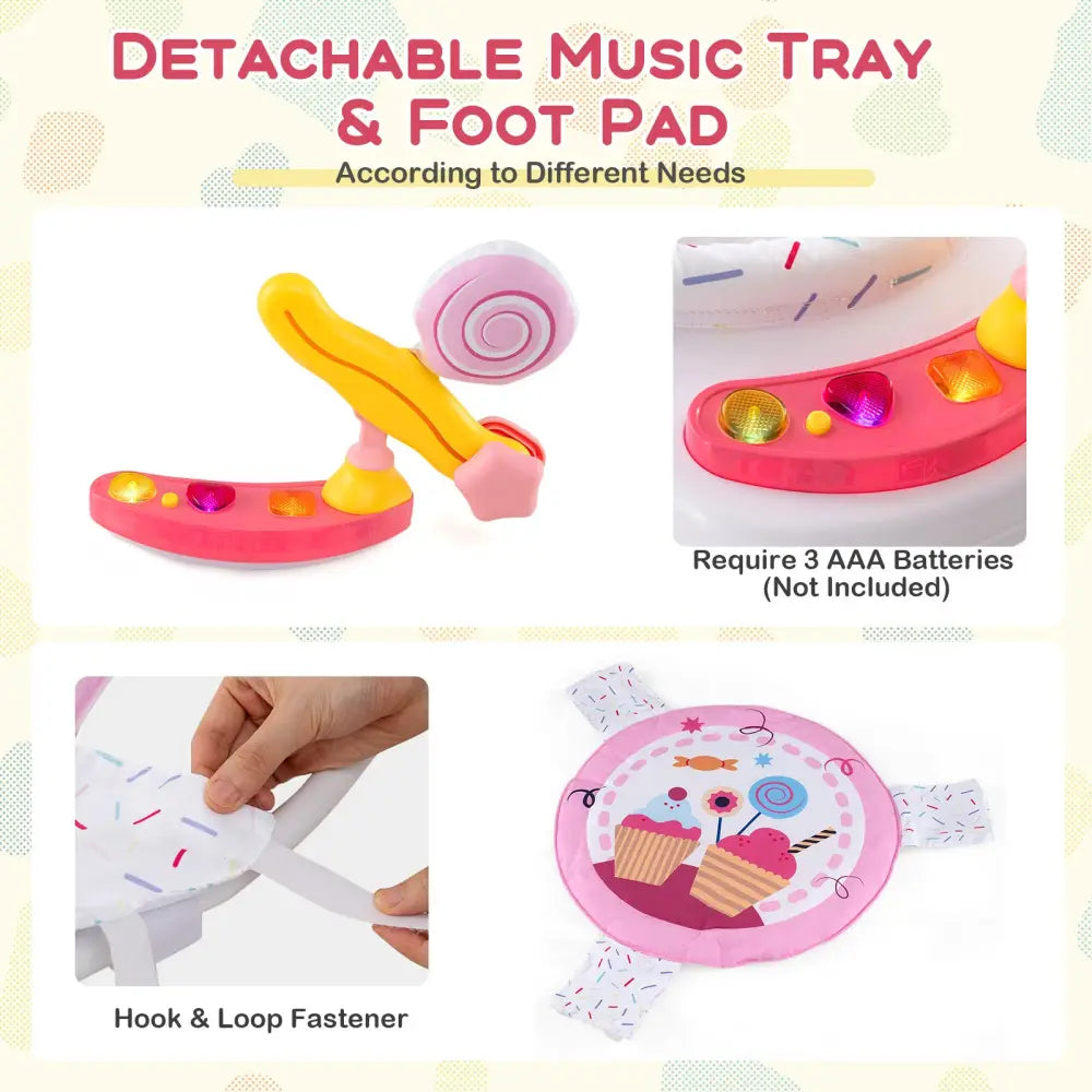 Baby Activity Center Height Adjustable Baby Bouncing Saucer with Interactive Toys-Pink - Pink - Baby Gyms & Playmats