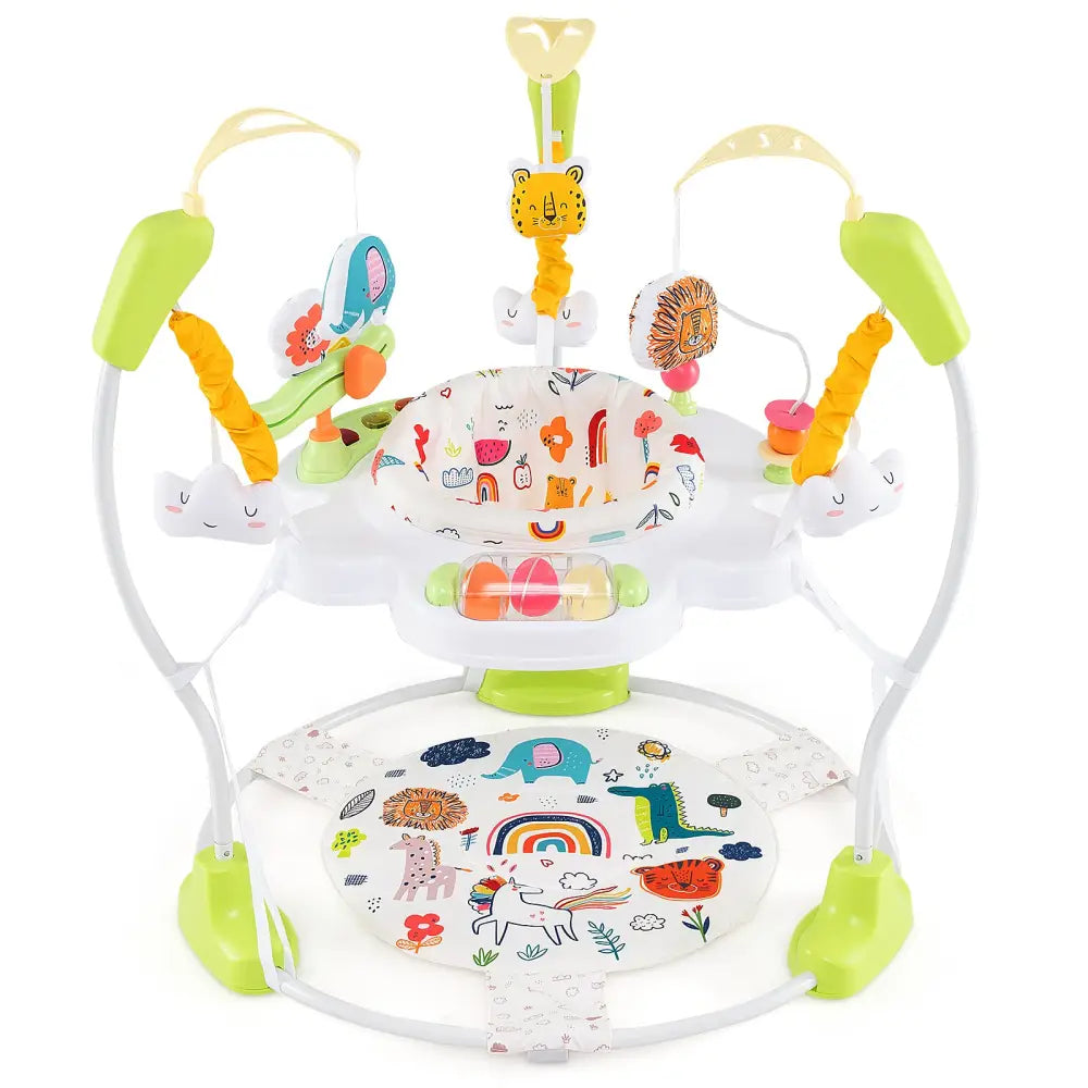 Baby Activity Center Height Adjustable Baby Bouncing Saucer with Interactive Toys-Yellow - Yellow - Baby Gyms & Playmats
