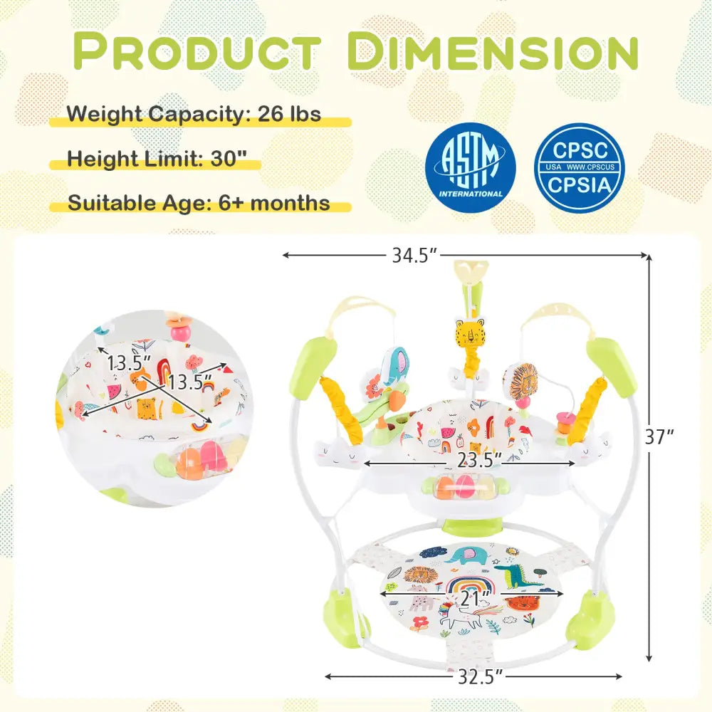 Baby Activity Center Height Adjustable Baby Bouncing Saucer with Interactive Toys-Yellow - Yellow - Baby Gyms & Playmats