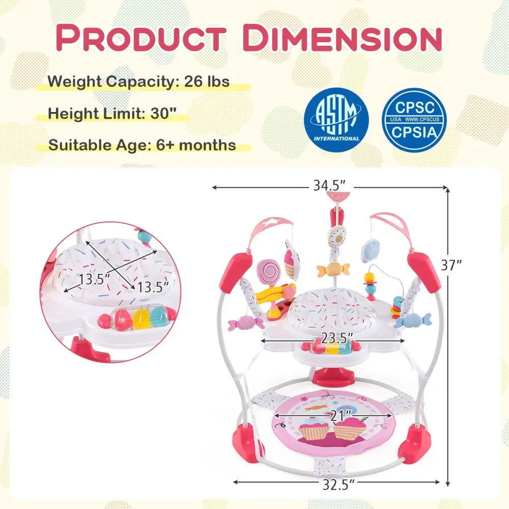 Baby Activity Center Height Adjustable Baby Bouncing Saucer with Interactive Toys-Pink - Pink - Baby Gyms & Playmats
