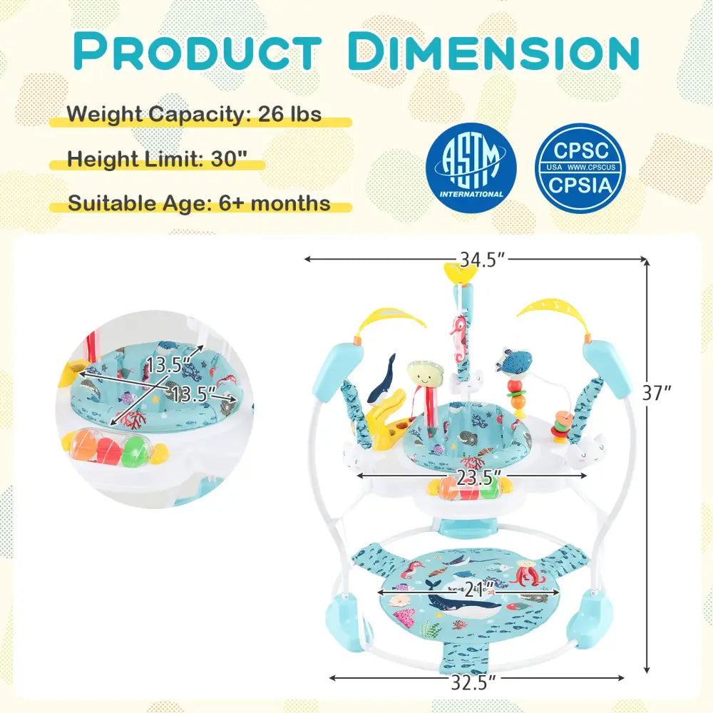 Baby Activity Center Height Adjustable Baby Bouncing Saucer with Interactive Toys-Light Blue - Light Blue - Baby Gyms &