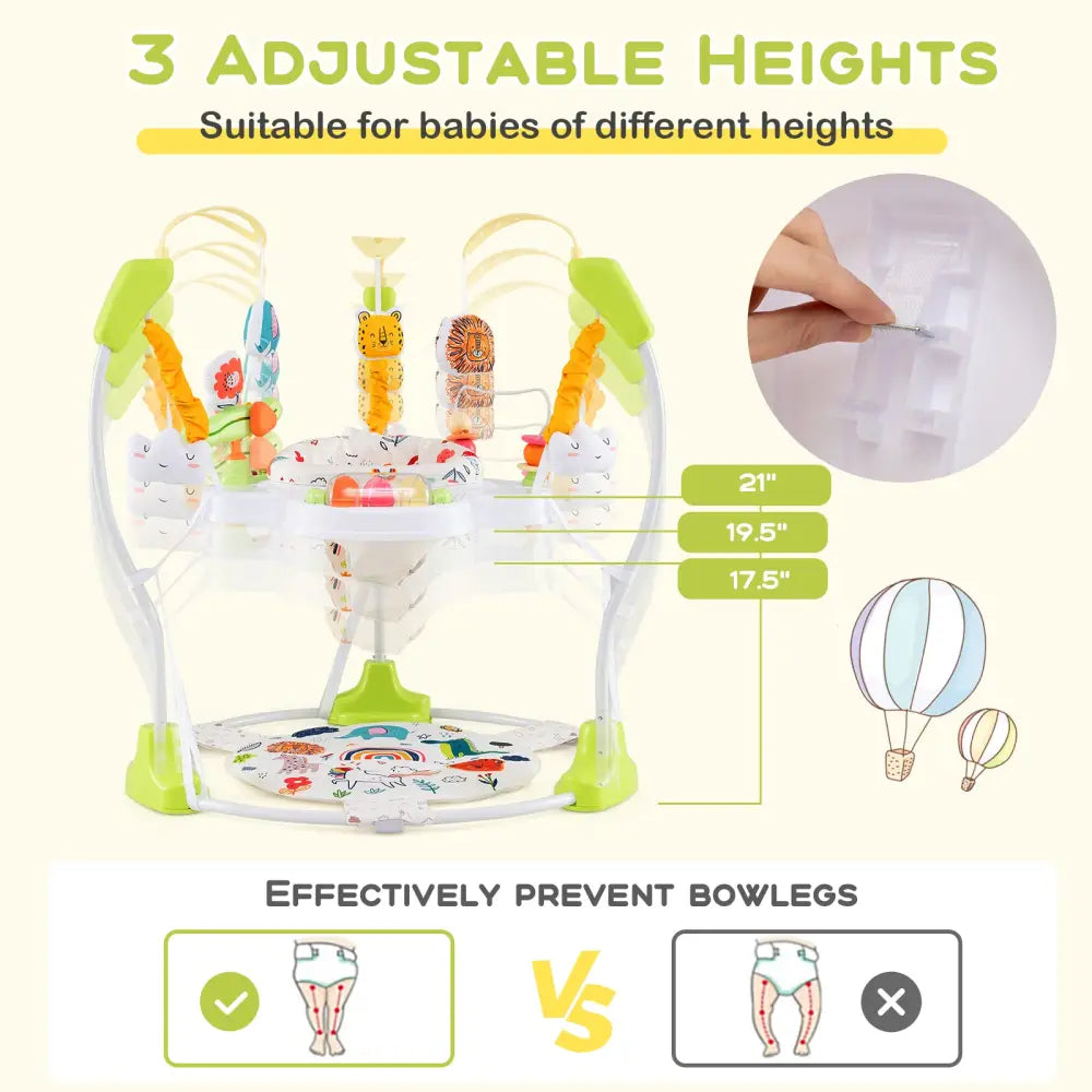 Baby Activity Center Height Adjustable Baby Bouncing Saucer with Interactive Toys-Yellow - Yellow - Baby Gyms & Playmats
