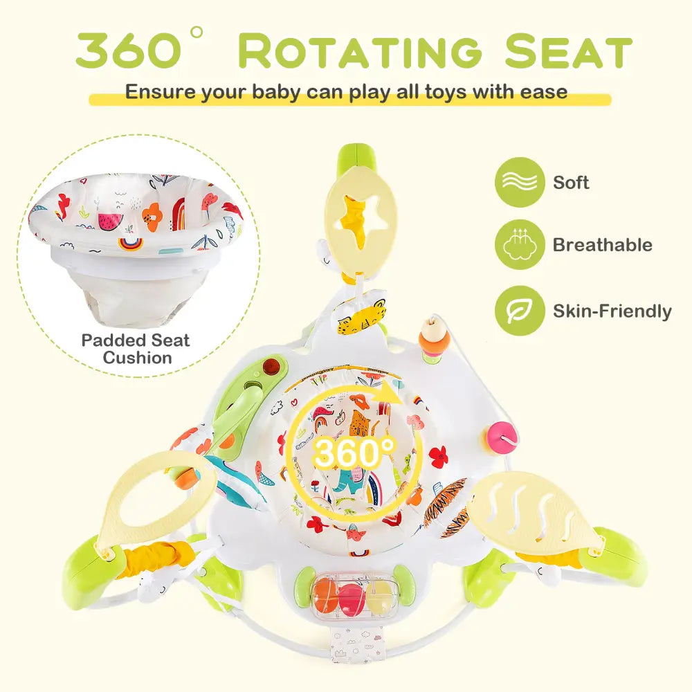 Baby Activity Center Height Adjustable Baby Bouncing Saucer with Interactive Toys-Yellow - Yellow - Baby Gyms & Playmats