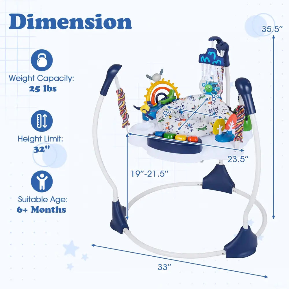Baby Activity Center Baby Jumper and Bouncer with 6 Interactive Toys Lights and Music-Blue - Blue - Baby Gyms & Playmats