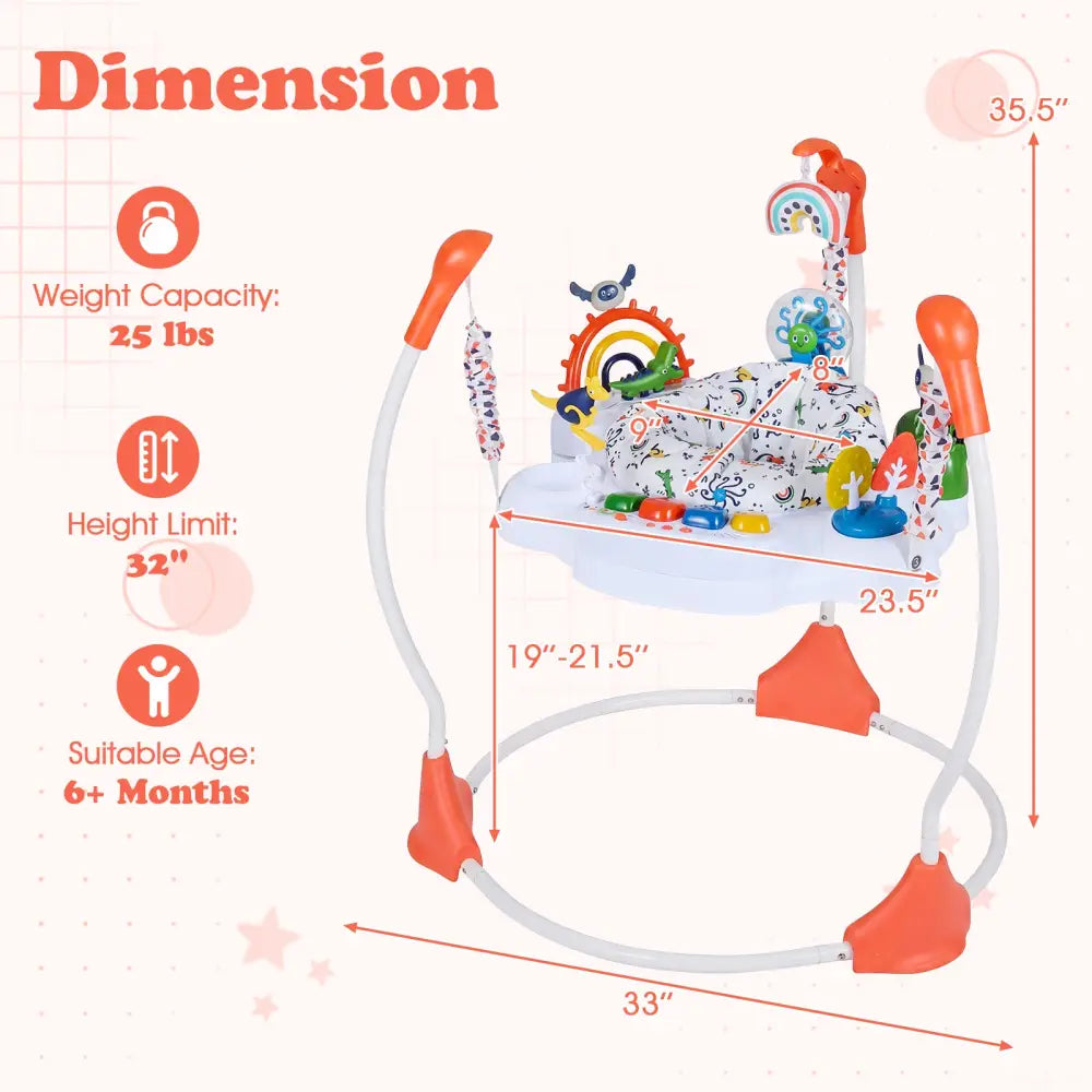 Baby Activity Center Baby Jumper and Bouncer with 6 Interactive Toys Lights and Music-Orange - Orange - Baby Gyms &
