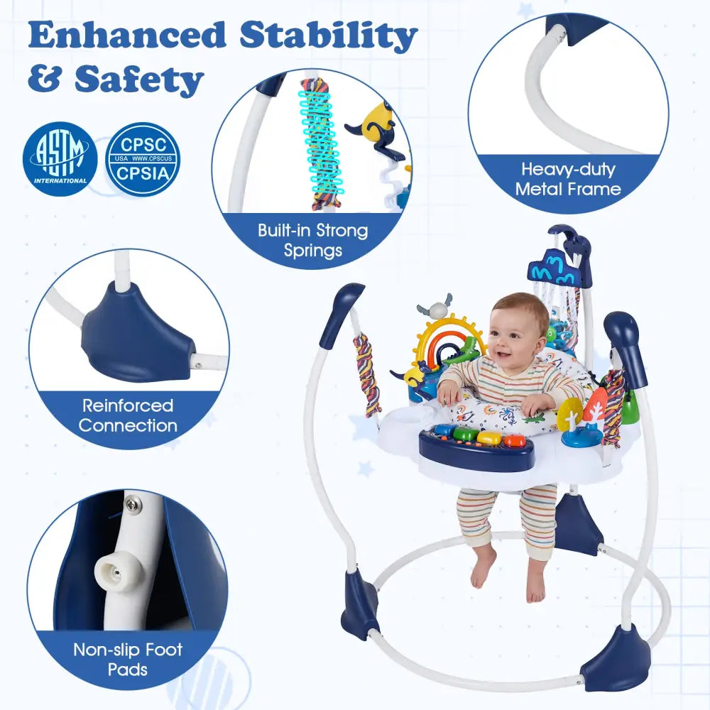 Baby Activity Center Baby Jumper and Bouncer with 6 Interactive Toys Lights and Music-Blue - Blue - Baby Gyms & Playmats