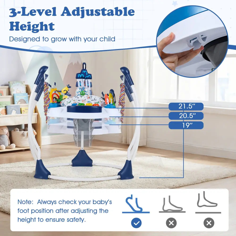 Baby Activity Center Baby Jumper and Bouncer with 6 Interactive Toys Lights and Music-Blue - Blue - Baby Gyms & Playmats