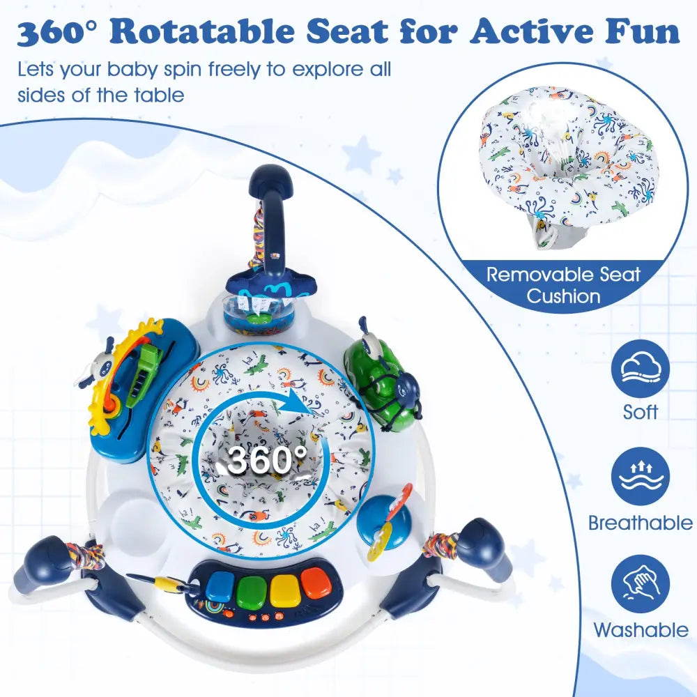Baby Activity Center Baby Jumper and Bouncer with 6 Interactive Toys Lights and Music-Blue - Blue - Baby Gyms & Playmats