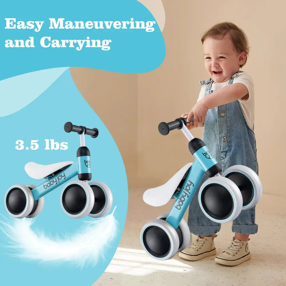 Baby Balance Bike for 2 Years Old Boys Girls No Pedal 4 Wheels-Blue - Blue - Balance Bikes