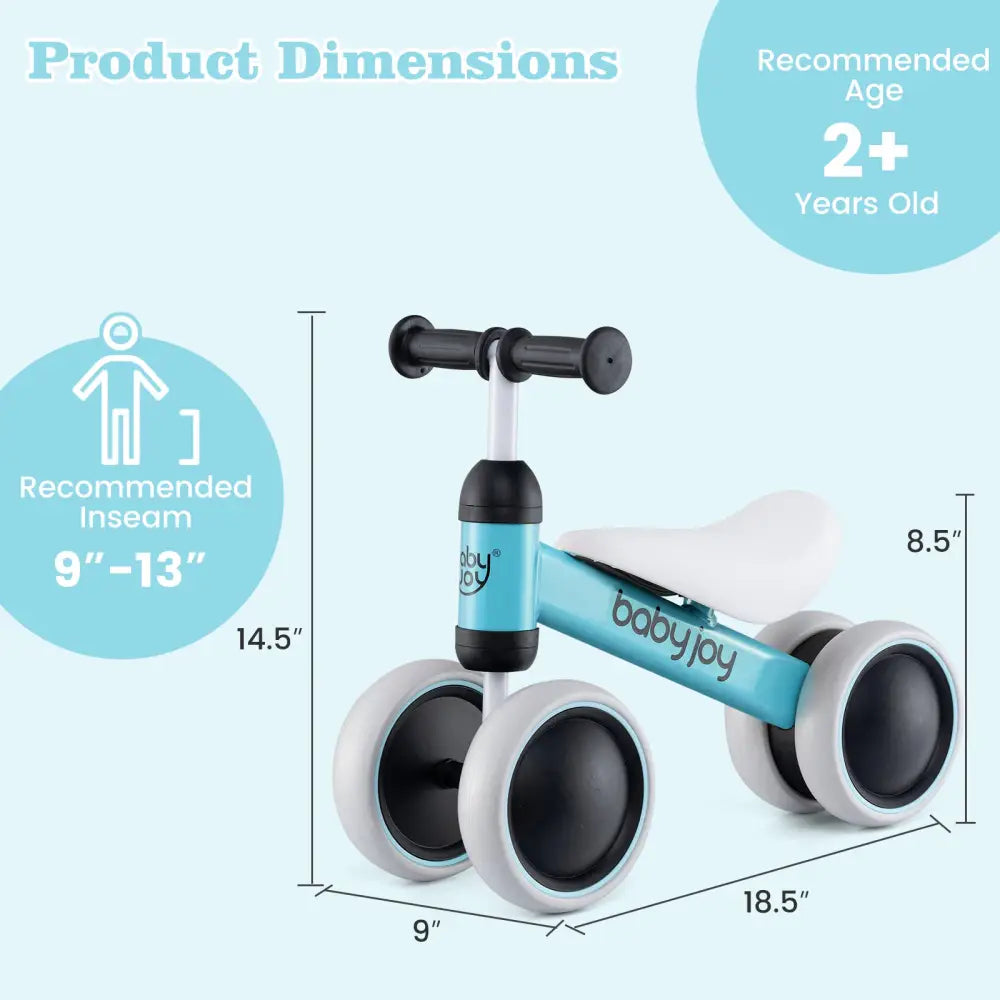 Baby Balance Bike for 2 Years Old Boys Girls No Pedal 4 Wheels-Blue - Blue - Balance Bikes