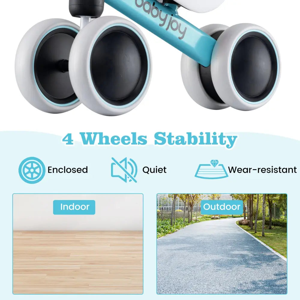 Baby Balance Bike for 2 Years Old Boys Girls No Pedal 4 Wheels-Blue - Blue - Balance Bikes
