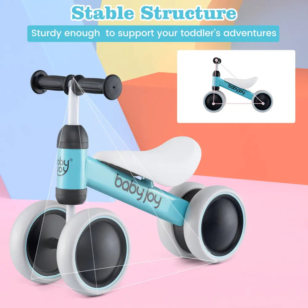 Baby Balance Bike for 2 Years Old Boys Girls No Pedal 4 Wheels-Blue - Blue - Balance Bikes