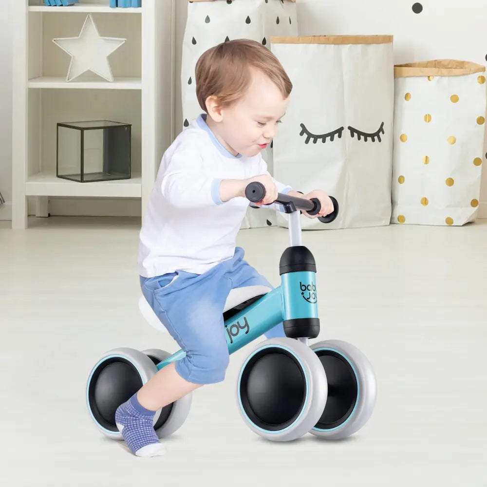 Baby Balance Bike for 2 Years Old Boys Girls No Pedal 4 Wheels-Blue - Blue - Balance Bikes