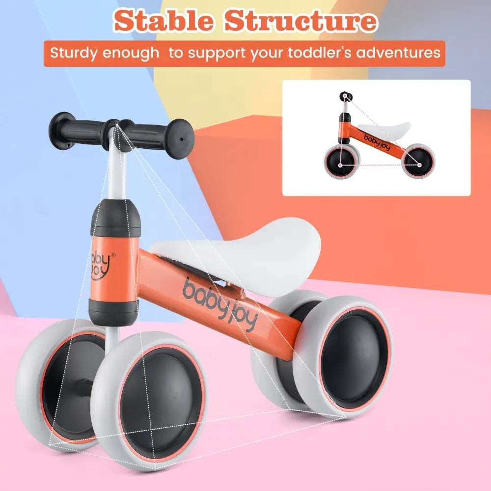 Baby Balance Bike for 2 Years Old Boys Girls No Pedal 4 Wheels-Orange - Orange - Balance Bikes
