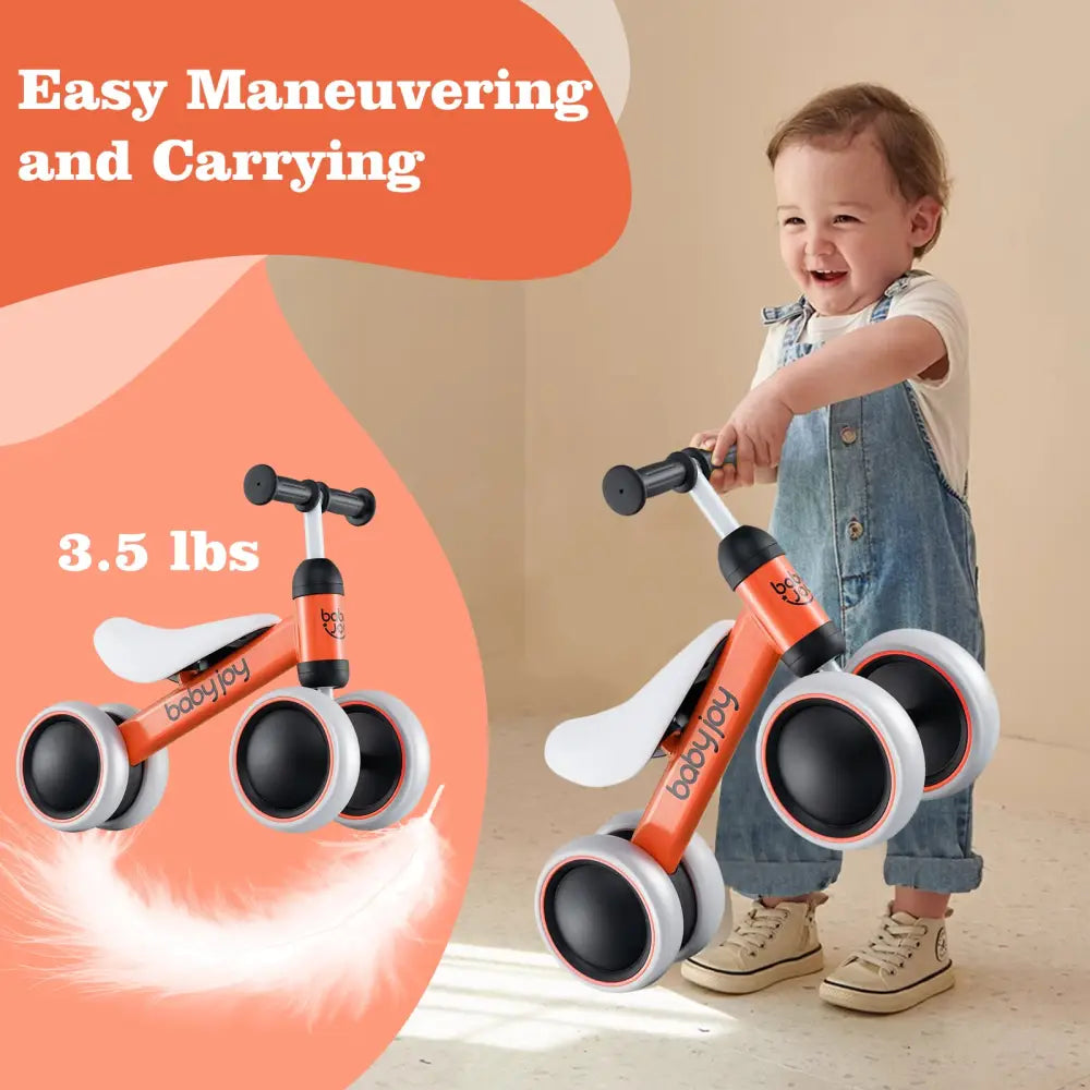 Baby Balance Bike for 2 Years Old Boys Girls No Pedal 4 Wheels-Orange - Orange - Balance Bikes