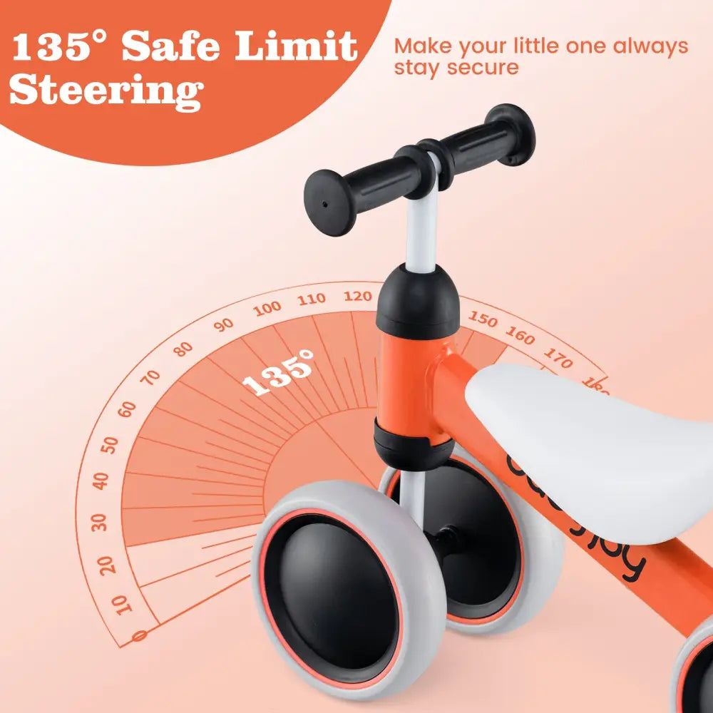 Baby Balance Bike for 2 Years Old Boys Girls No Pedal 4 Wheels-Orange - Orange - Balance Bikes