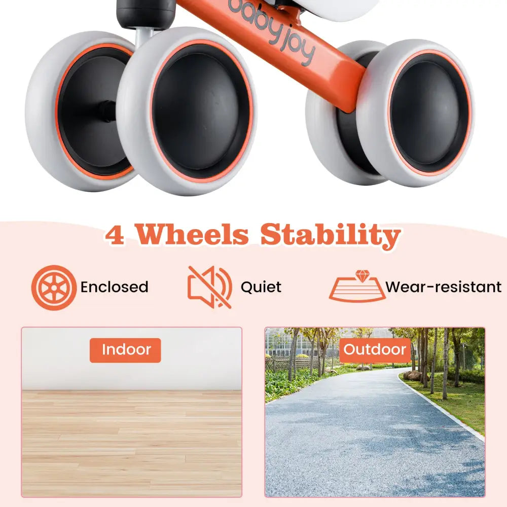 Baby Balance Bike for 2 Years Old Boys Girls No Pedal 4 Wheels-Orange - Orange - Balance Bikes