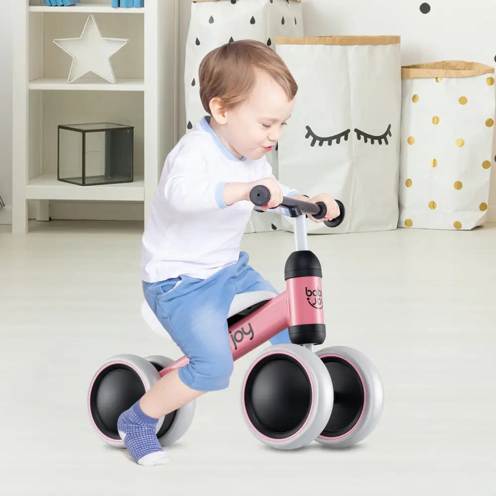 Baby Balance Bike for 2 Years Old Boys Girls No Pedal 4 Wheels-Pink - Pink - Balance Bikes