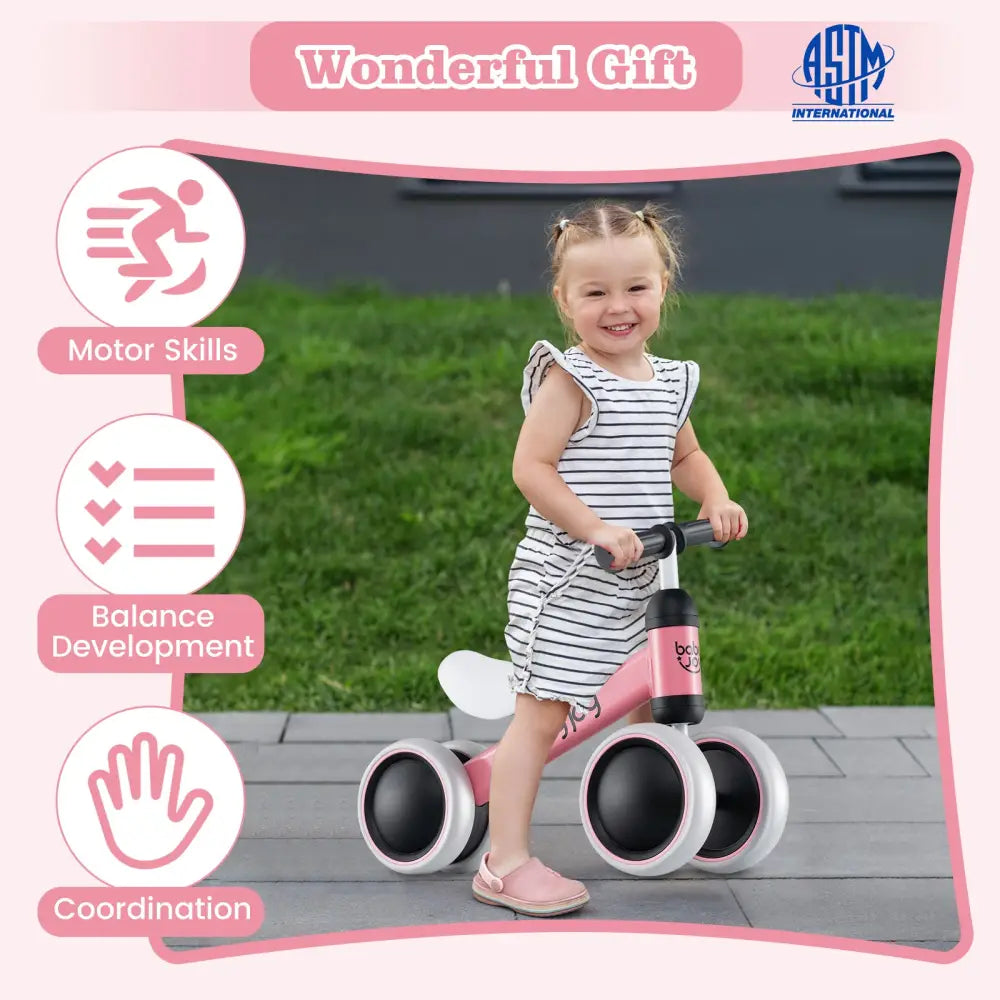 Baby Balance Bike for 2 Years Old Boys Girls No Pedal 4 Wheels-Pink - Pink - Balance Bikes