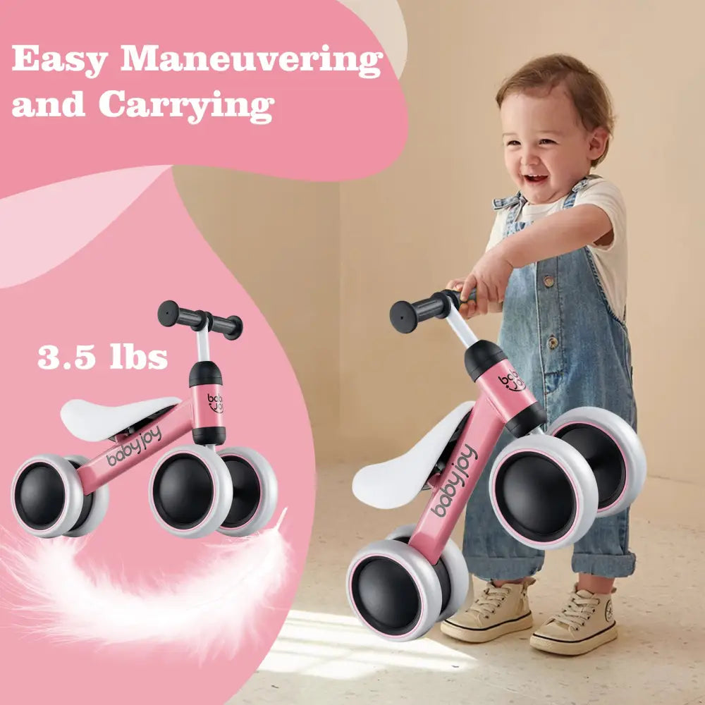 Baby Balance Bike for 2 Years Old Boys Girls No Pedal 4 Wheels-Pink - Pink - Balance Bikes