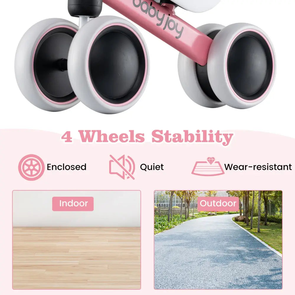 Baby Balance Bike for 2 Years Old Boys Girls No Pedal 4 Wheels-Pink - Pink - Balance Bikes