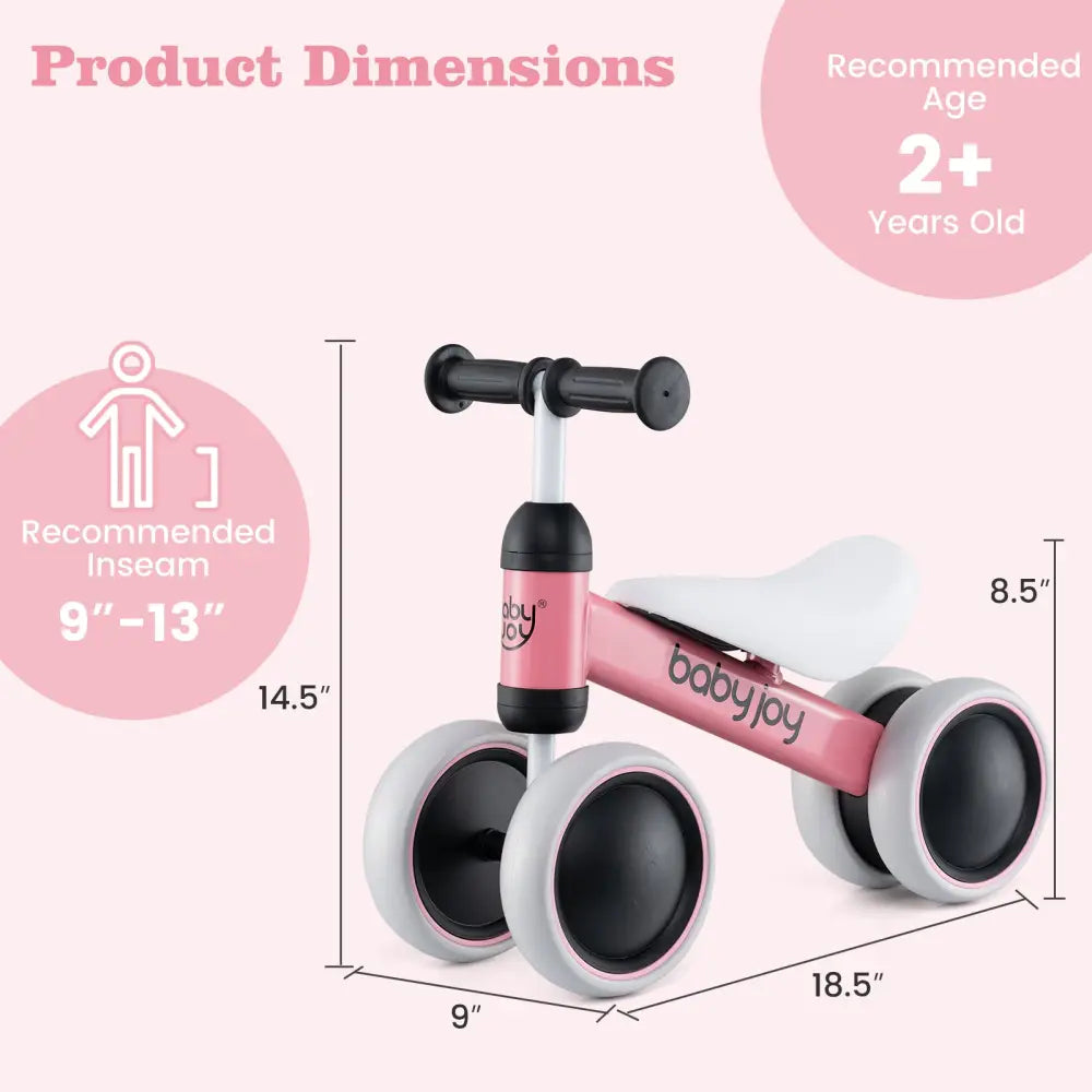 Baby Balance Bike for 2 Years Old Boys Girls No Pedal 4 Wheels-Pink - Pink - Balance Bikes