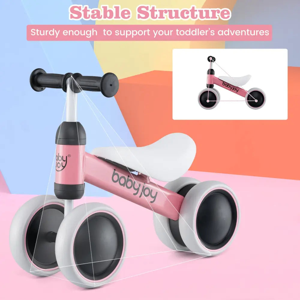 Baby Balance Bike for 2 Years Old Boys Girls No Pedal 4 Wheels-Pink - Pink - Balance Bikes
