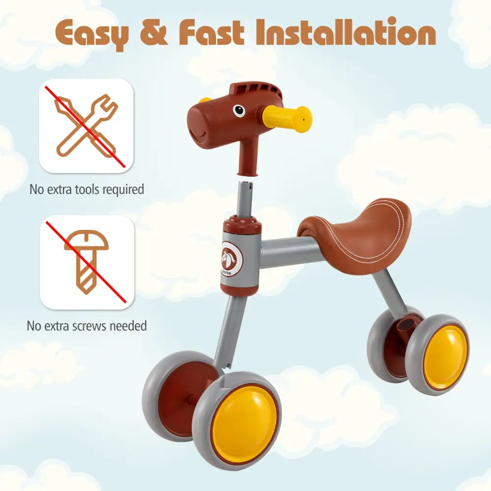 Baby Balance Bike No Pedal 4-Wheel Bicycle-Brown - Brown - Balance Bikes