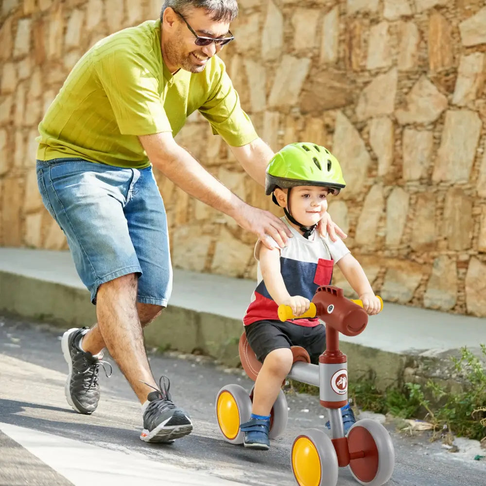 Baby Balance Bike No Pedal 4-Wheel Bicycle-Brown - Brown - Balance Bikes