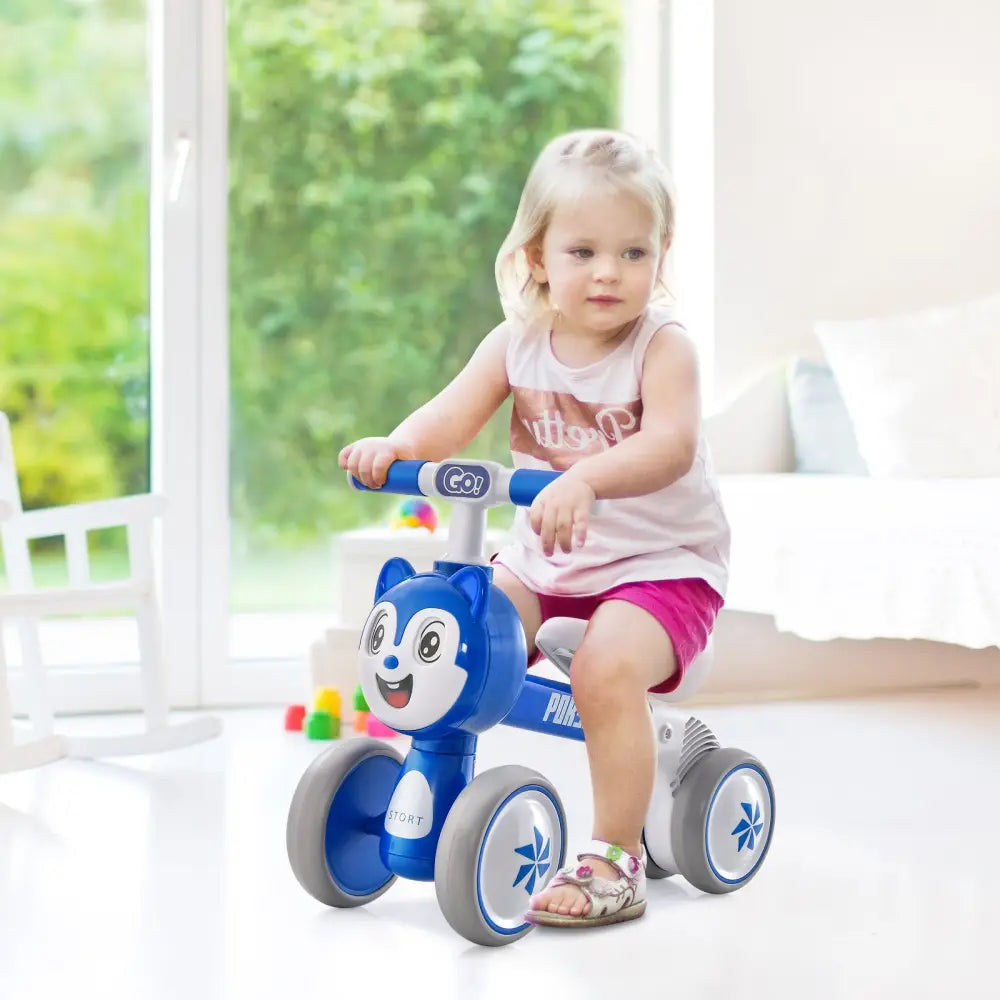 Baby Balance Bike No Pedal Lightweight Infant 4 Wheels Baby Bicycle-Blue - Blue - Balance Bikes