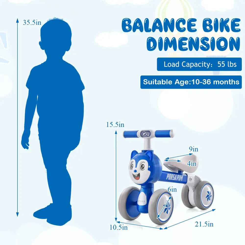 Baby Balance Bike No Pedal Lightweight Infant 4 Wheels Baby Bicycle-Blue - Blue - Balance Bikes
