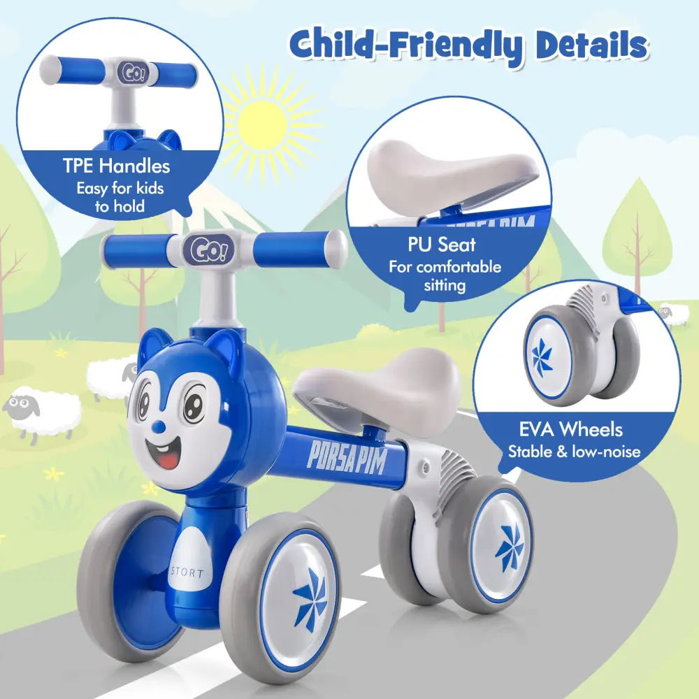 Baby Balance Bike No Pedal Lightweight Infant 4 Wheels Baby Bicycle-Blue - Blue - Balance Bikes