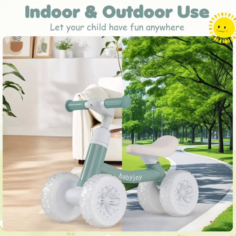 Baby Balance Bike with Adjustable Handlebar and Seat with Lighting Wheels-Green - Green - Balance Bikes