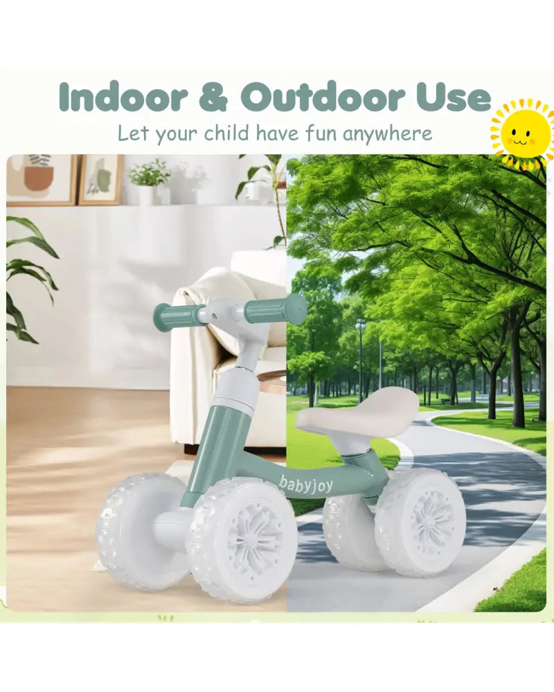 Baby Balance Bike with Adjustable Handlebar and Seat with Lighting Wheels-Green - Green - Balance Bikes
