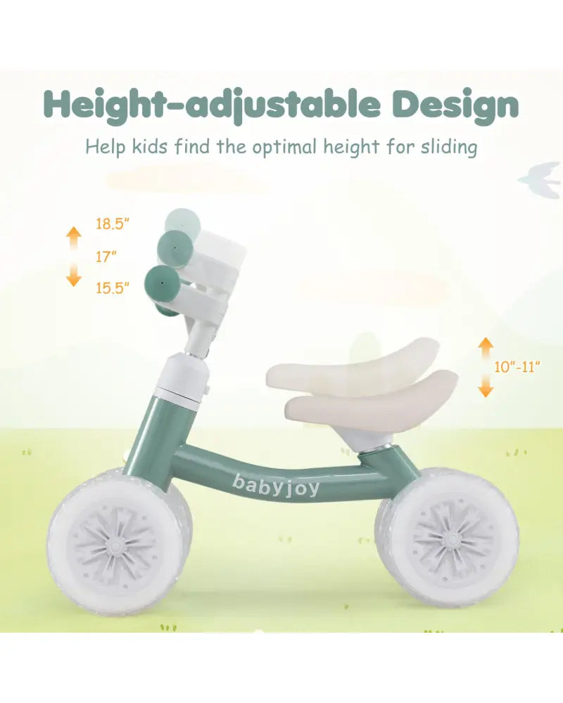 Baby Balance Bike with Adjustable Handlebar and Seat with Lighting Wheels-Green - Green - Balance Bikes