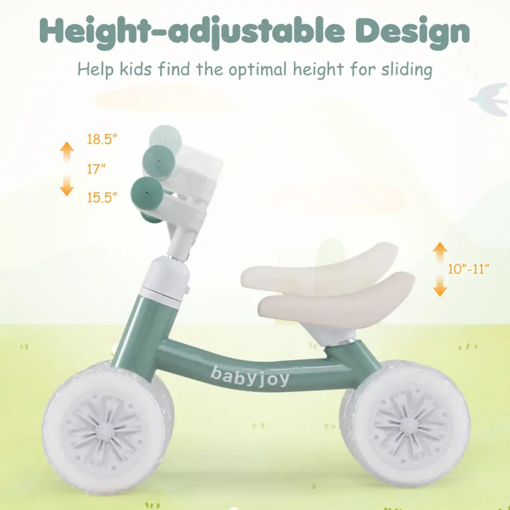 Baby Balance Bike with Adjustable Handlebar and Seat with Lighting Wheels-Green - Green - Balance Bikes